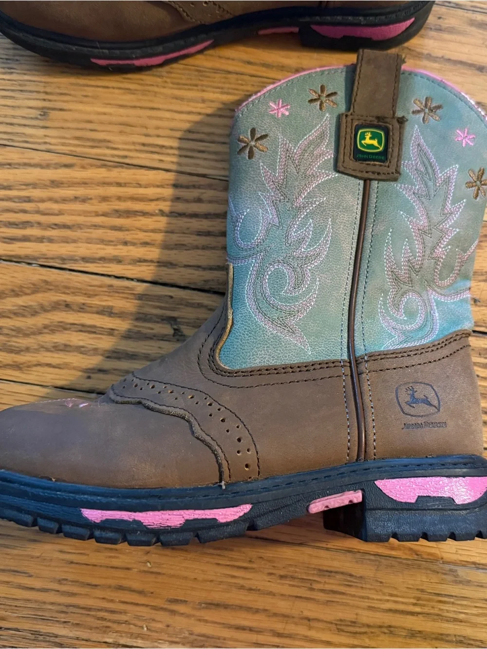 John Deere Brown, Green and Pink Girls' Cowboy Boots